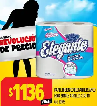 Supermercados Yaguar PAPEL HIGIENICO ELEGANTE BLANCO HOJA SIMPLE 4 ROLLOS X 30 MT oferta