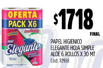 Supermercados Yaguar PAPEL HIGIENICO ELEGANTE HOJA SIMPLE ALOE 6 ROLLOS X 30MT oferta
