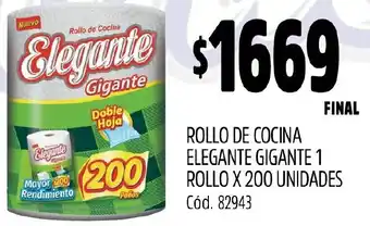 Supermercados Yaguar ROLLO DE COCINA ELEGANTE GIGANTE 1 ROLLO X 200 UNIDADES oferta