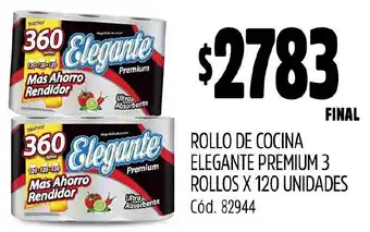 Supermercados Yaguar ROLLO DE COCINA ELEGANTE PREMIUM 3 ROLLOS X 120 UNIDADES oferta