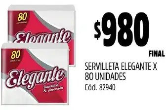 Supermercados Yaguar SERVILLETA ELEGANTE X 80 UNIDADES oferta