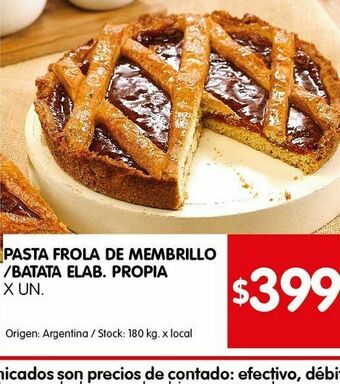 Disco Pasta frola de elab. propia de membrillo y batata oferta