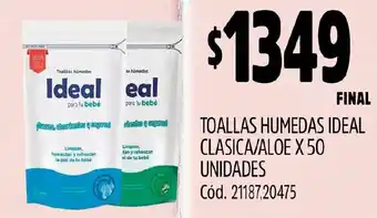 Supermercados Yaguar TOALLAS HUMEDAS IDEAL CLASICA/ALOE X 50 UNIDADES oferta
