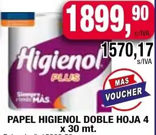 Maxiconsumo PAPEL HIGIENOL DOBLE HOJA 4 x 30mt oferta