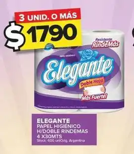 Carrefour Maxi Elegante - papel higiénico h/doble rindemas 4 x 30mts oferta