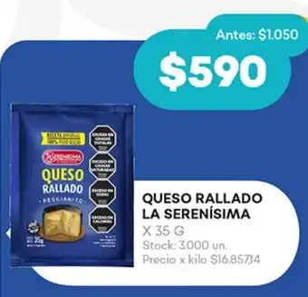 Supermercados Tadicor QUESO RALLADO LA SERENÍSIMA X 35 G oferta