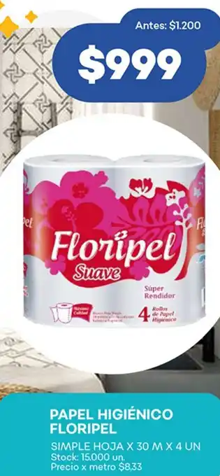 Supermercados Tadicor PAPEL HIGIÉNICO FLORIPEL SIMPLE HOJA X 30 M X 4 UN oferta