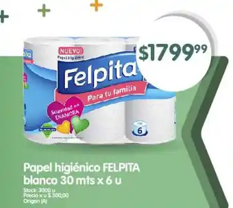 Supermercados Buenos Días Papel higiénico FELPITA blanco 30 mts x 6 u oferta