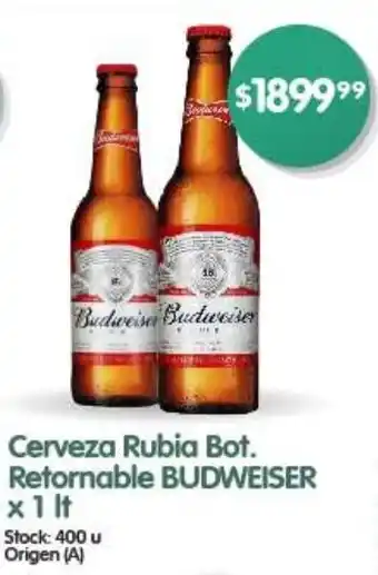 Supermercados Buenos Días Cerveza Rubia Bot. Retornable BUDWEISER x 1 lt oferta