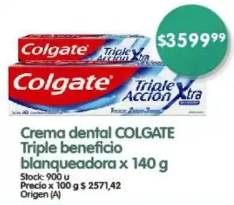 Supermercados Buenos Días Crema dental COLGATE Triple beneficio blanqueadora x 140 g oferta