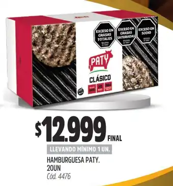 Supermercados Yaguar HAMBURGUESA PATY 20 UN oferta