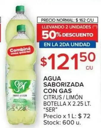 Carrefour Ser Agua Saborizada Con Gas Citrus / Limón Botella x 2,25 Lt. oferta