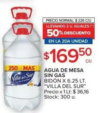 Carrefour Villa Del Sur Agua de Mesa Sin Gas Bidón x 6,25Lt oferta