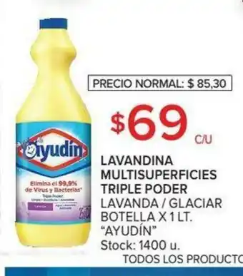 Carrefour Ayudín Lavandina Multisuperficies Triple Poder Lavanda / Glaciar Botella x 1 Lt oferta