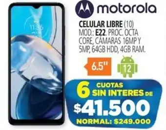 Casa del Audio motorola CELULAR LIBRE E22 oferta