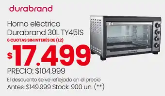 Changomas Horno eléctrico Durabrand 30L TY451S oferta