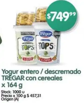 Supermercados Buenos Días Yogur entero / descremado TRĔGAR con cereales x 164g oferta