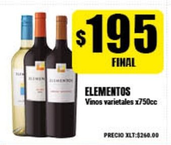 Supermayorista Vital Elementos Vinos varietales x750cc oferta