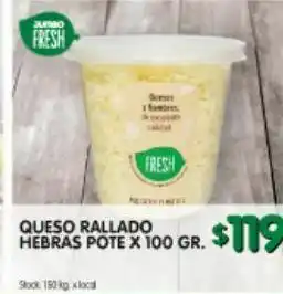 Jumbo Queso rallado hebras pote 100 gr oferta