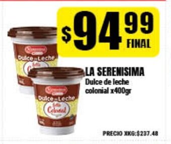 Supermayorista Vital La Serenisima Dulce de leche colonial x400gr oferta