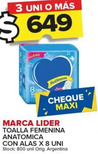 Carrefour Maxi MARCA LIDER TOALLA FEMENINA ANATOMICA CON ALAS X 8 UNI oferta