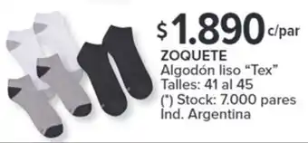 Carrefour ZOQUETE Algodón liso Tex Talles 41 al 45 oferta
