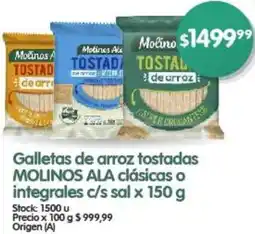 Supermercados Buenos Días Galletas de arroz tostadas MOLINOS ALA clásicas o integrales c/s sal x 150g oferta