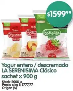 Supermercados Buenos Días Yogur entero/descremado LA SERENISIMA Clásico sachet x 900g oferta