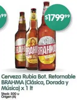 Supermercados Buenos Días Cerveza Rubia Bot. Retornable BRAHMA x 1It oferta