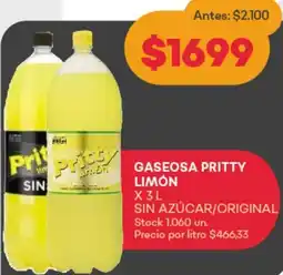 Supermercados Tadicor GASEOSA PRITTY LIMÓN X 3L oferta