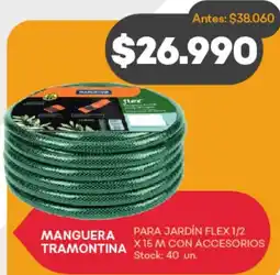 Supermercados Tadicor MANGUERA TRAMONTINA PARA JARDÍN FLEX 1/2 X15M CON ACCESORIOS oferta