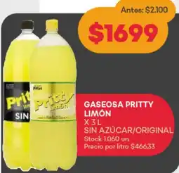 Supermercados Tadicor GASEOSA PRITTY LIMÓN X 3L oferta