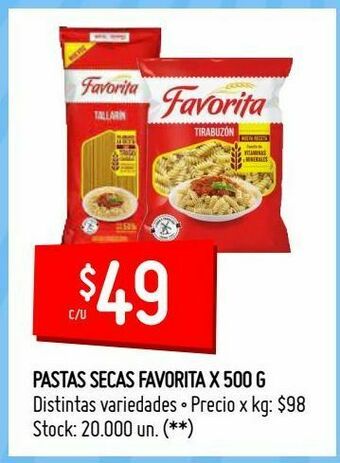 Changomas Pastas secas favorita x 500 g oferta