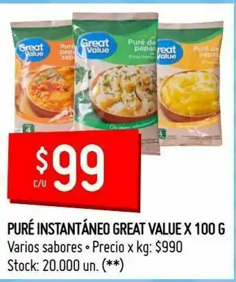 Changomas Puré instantáneo great value x 100 g oferta