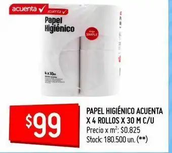Changomas Papel higiénico acuenta x 4 rollos x 30 m c/u oferta