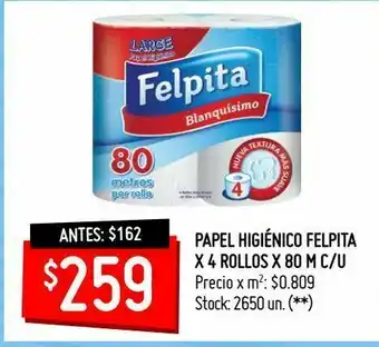 Changomas Papel higiénico felpita x 4 rollos x 80 m c/u oferta