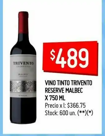 Changomas Vino tinto trivento reserve malbec x 750 ml oferta