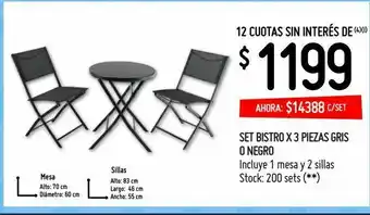 Changomas Set bistro x 3 piezas gris o negro oferta
