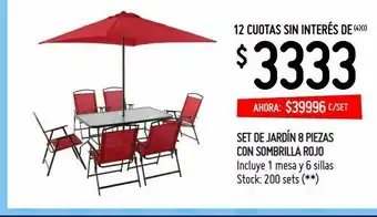 Changomas Set de jardín 8 piezas con sombrilla rojo oferta