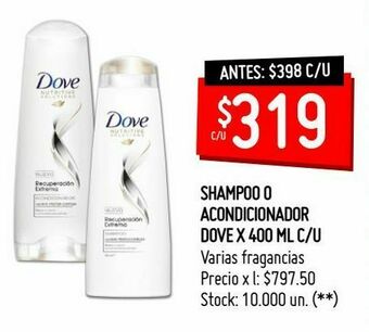 Walmart Shampoo o acondicionador dove x 400 ml c/u oferta