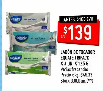 Walmart Jabón de tocador equate tripack x 3 un. x 125 g oferta