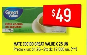 Walmart Mate cocido great value x 25 un oferta