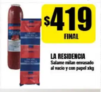 Supermayorista Vital La Residencia Salame milan envasado al vacio y con papel xkg oferta
