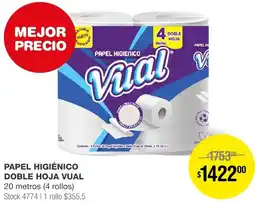 PAPEL HIGIÉNICO DOBLE HOJA VUAL 20 metros 4 rollos