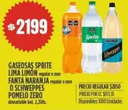 Supermercados Vea GASEOSAS SPRITE LIMA LIMON regular o zero FANTA NARANJA regular o zero O SCHWEPPES POMELO ZERO oferta