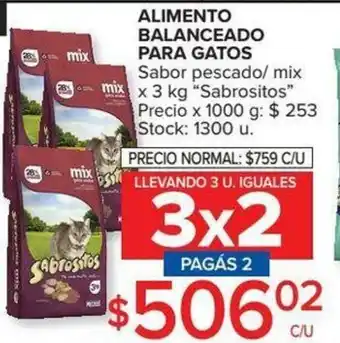 Carrefour Sabrositos Alimento Balanceado Para Gatos Sabor Pescado/mix x 3 kg oferta