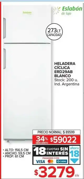 Carrefour Eslabón de lujo Heladera Cíclica ERD29AB Blanco oferta