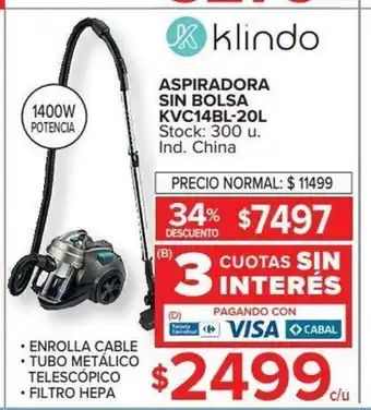 Carrefour Aspiradora Sin Bolsa KVC14BL - 20 L oferta