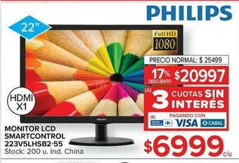 Carrefour Philips Monitor LCD Smartcontrol 223V5LHSB2-55 oferta