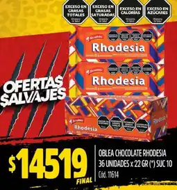 Supermercados Yaguar OBLEA CHOCOLATE RHODESIA 36 UNIDADES x 22GR oferta